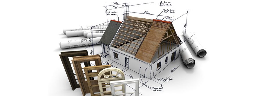 Skizze eines Hauses in 3D mit Türen - Bauflation