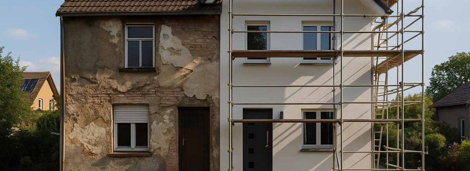 ein geteiltes Haus, halbsaniert und halb unsaniert