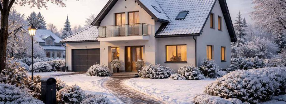 Ein Einfamilienhaus im Schnee als Symbolbild für den Immobilienverkauf im Winter | Immobilienverkauf