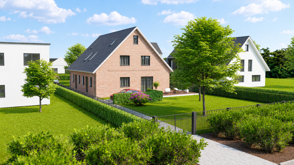 Modern wohnen, entspannt leben ... in dieser familienfreundlichen Neubau-Haushälfte in Bergstedt 3 0 Visu 1 FG Dass schoen bauen auch preiswert geht zeigen wir mit diesem Projekt